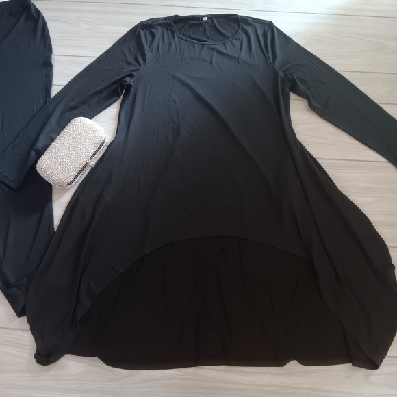 Solid Color Round Neck Long Sleeves Irregular Top And Pants Casual Two-Piece - Picture 9 of 15